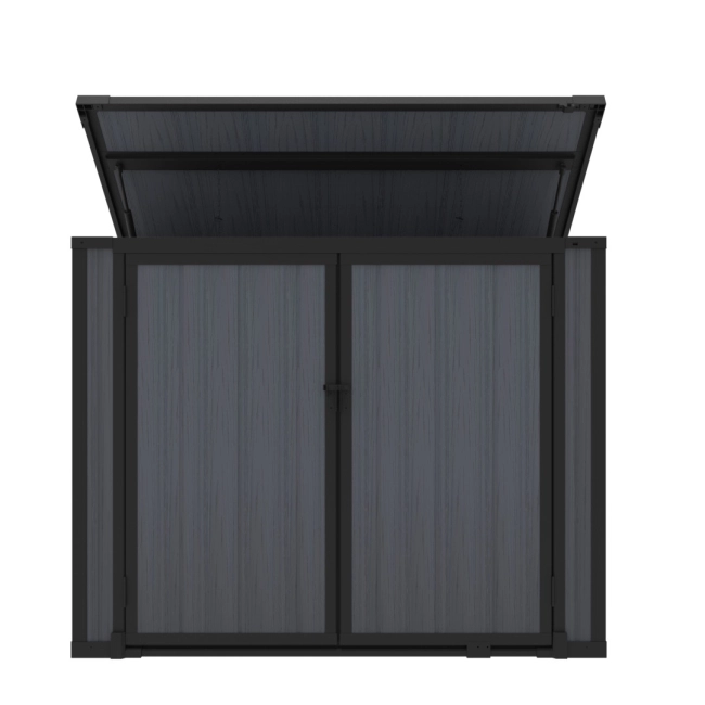 R-Home City Műanyag moduláris kukatároló, 2 az 1-ben 142,5×75,5×110,5 cm, antracit, fahatású
