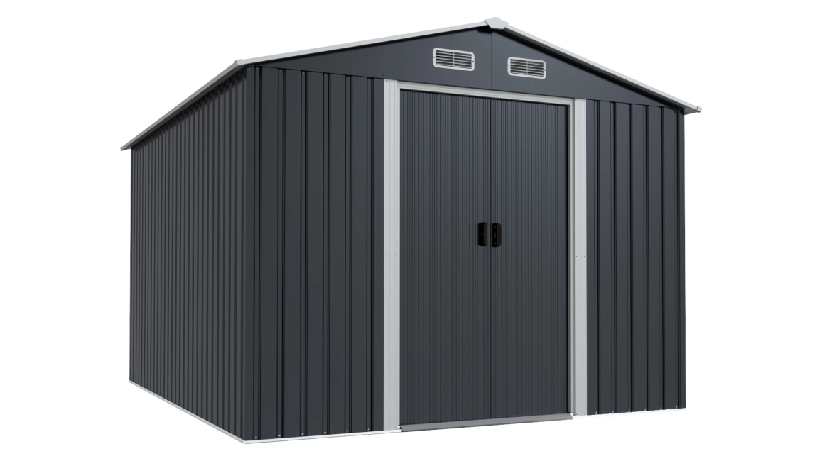 R-Home Nordic Large 8x10’fém kerti szerszámtároló kisház, 258x313x202 cm, antracit