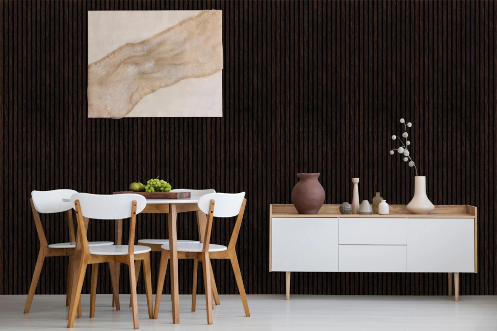 INTCO Decor JM1114 MDF akusztikus falpanel 600×2950 mm, dió színben