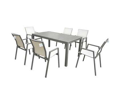 SR Caldera Alumínium 7 részes étkező szett, (asztal + 6 székkel), bézs