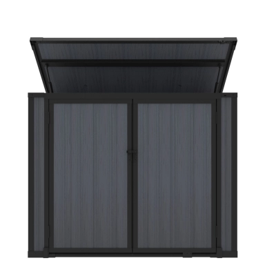 R-Home City Műanyag moduláris kukatároló, 2 az 1-ben 142,5×75,5×110,5 cm, antracit, fahatású